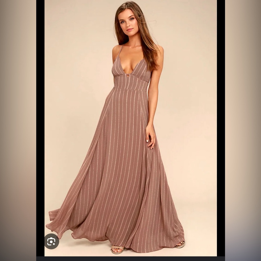 Elevate Light Brown Embroidered Maxi Dress
